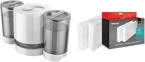 Vornado EV200 Humidificador evaporativo para toda la habitación con SimpleTank, capacidad de 1.5 galones, color blanco y mecha humidificador de