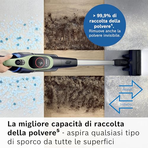 Bosch Unlimited 9 BBS921TBA Scopa Elettrica Senza Fili, Batteria 3.0 Ah, Tecnologia MicroClean, Compressore Slider, Luci LED, Verde - Image 4