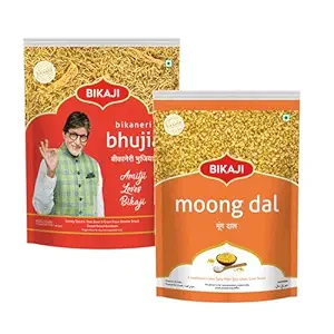 Bikaji Bhujia No.1 & Moong Dal Combo – 400g | Ready to Eat Indian Namkeen | Crunchy Tea-Time Snack, Bar Snack & Party Mix | Authentic Munchies for Sharing, Gifting & Everyday Snacking