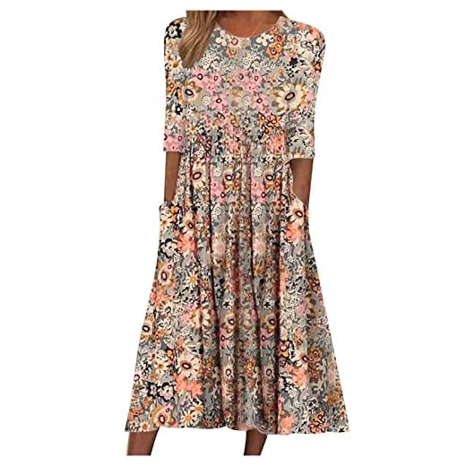 Damen Sommerkleid Knielang Abendkleid Frauen ärmellos Lockeres Kleid in A Linie Kurzarm Kleid Spitze Blumen Sommerkleid Rundhals Ärmellos Sommerkleid Baumwolle Und Leinen Kleider 2 Generic Damen Sommerkleid Halbarm Rundhals Vintage Kleid Blumenmuster Strandkleid Hohe Taille A-Linie Midikleid Boho Kleid Lang Partykleid mit Taschen