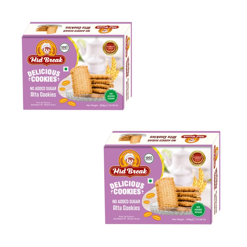 Atta Biscuits - 600gm (Pack Of 2) | 100% Wheat Biscuits With No Added Sugar | Atta Biscuit For Healthy Tea Snacking | Premium Handmade Cookies | Eggless & Vegetarian