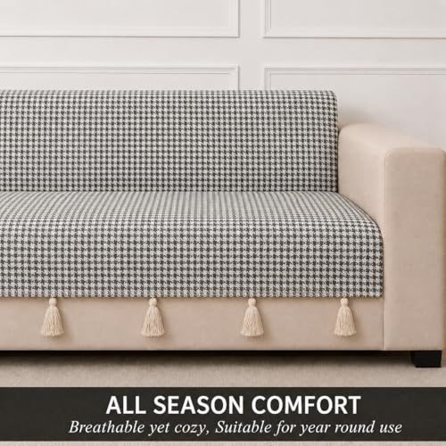 Image of STITCHNEST 'Nomad Weave Collection' 2 Seater Sofa Cover - Full Coverage| Elegant Jacquard Fabric, Decorative Tassels, Washable & Durable for Modern Living44