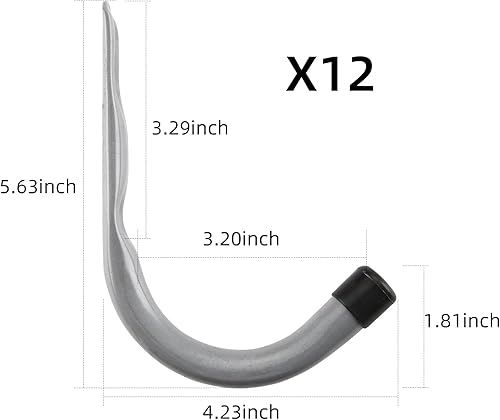 Miniatura 6 de HOME MASTER HARDWARE Paquete de 12 ganchos de pared de almacenamiento de garaje resistentes de 4 pulgadas, ganchos de acero J para colgar escaleras,