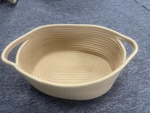 Image of ABenkle Small Basket with Handles, Boho Decorative Rope Woven Dog Cat Toy Storage Bin Shelf Storage Organizer, Easter Christmas Gift Basket, 12 inchx8 inchx5 inch