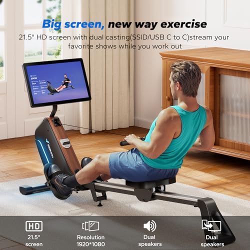 Image of MERACH Rowing Machines for Home, Powerful Electromagnetic Row Machine with 51.2 inch Extended Rail, 16-Level Handle Resistance Adjustment Rower, 350 LBS Load Capacity, Ergonomic Comfort Seat, Easy Storage