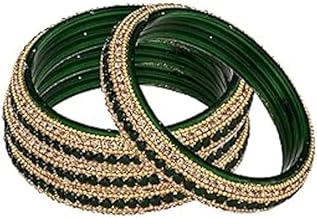 Somil Fashionable Glass Bangles/Kada Set- Perfect For Wedding, Party, Celebrations & Functions, Pack of 4, Green