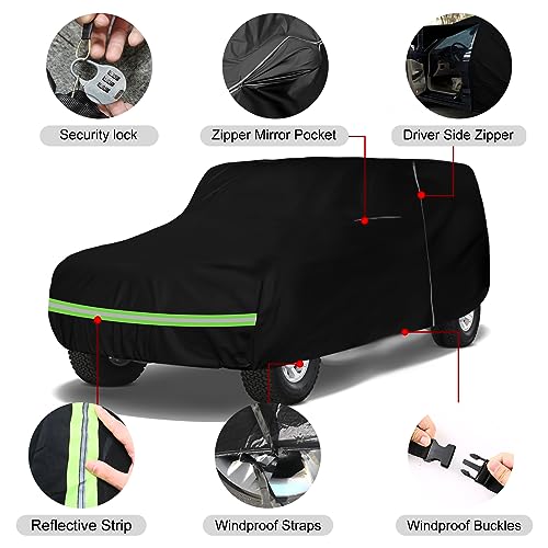 Image of Waterproof Car Covers Replace for 1965-1977 Ford Bronco, 6 Layers All Weather Custom-fit Car Cover with Zipper Door & Windproof Bands for Snow Rain Dust Hail Protection