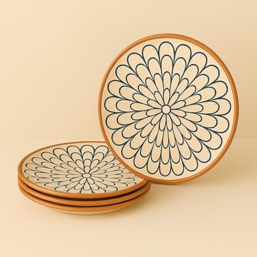 Image of YELONA Ceramic Plate Set of 4 | 8-Inch Petal Design Porcelain Dinner Plates | Floral Petal Pattern | Microwave & Dishwasher Safe | 20.5 cm | Lead-Free Tableware