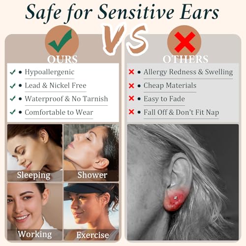 14K Gold Small Huggie Hoop Earrings Set for Women, Hypoallergenic Sterling Silver Studs for Cartilage and Helix, Cute Dainty Dangles Stackable Lightweight Trendy Diamond Jewelry Gift for Her 6