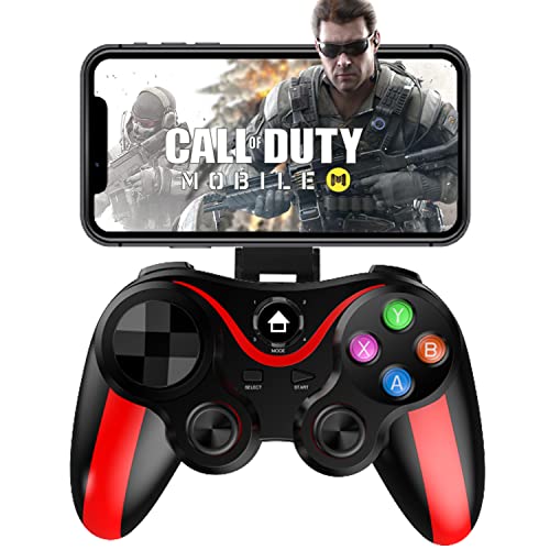 Arvin Manette de jeu Bluetooth avec support pour iPhone 14/13/12/11 pour Samsung Galaxy/Huawei/Xiaomi/Google, parfait pour Call of Duty Mobile Rouge