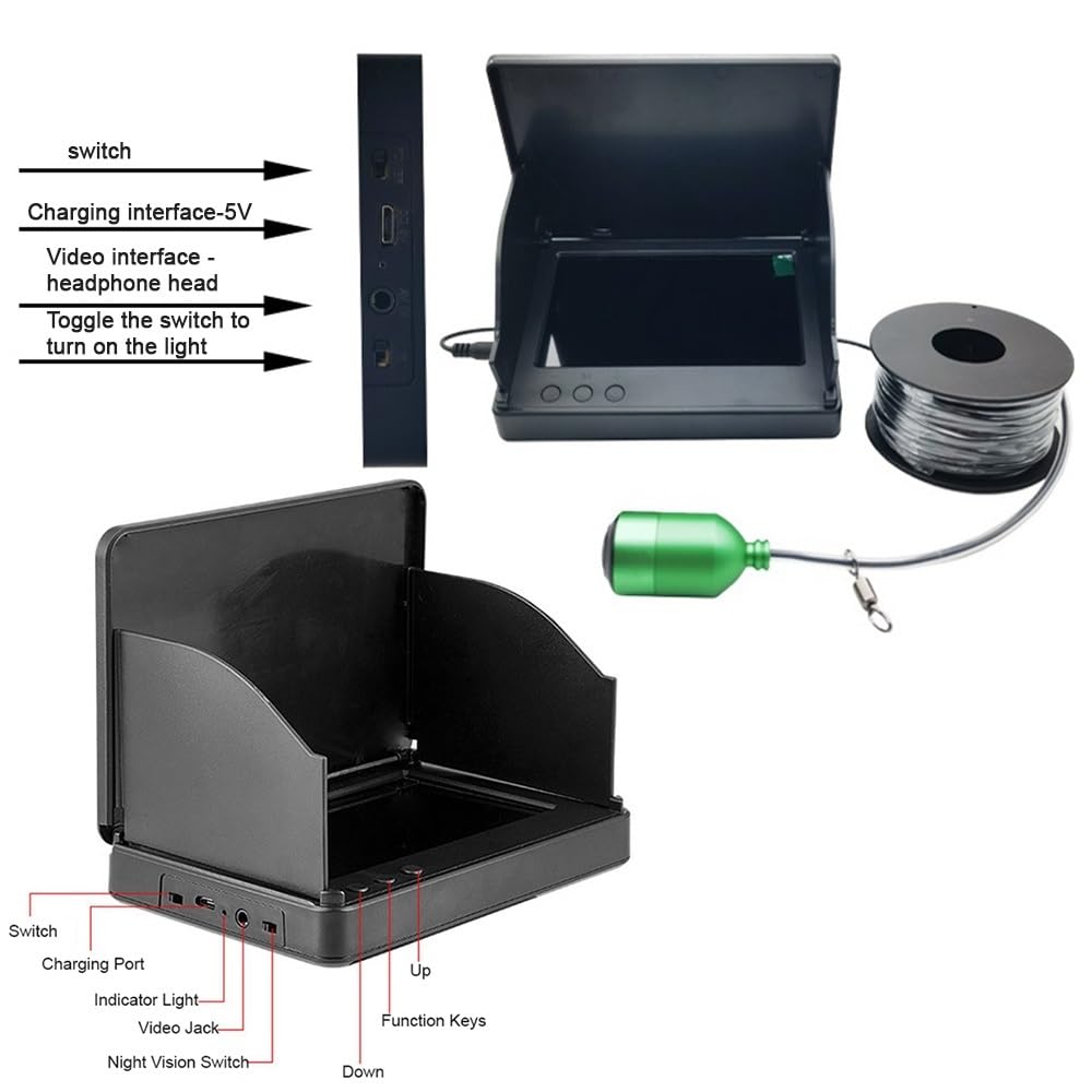 Kit de buscador Peces vídeo, cámara Pesca, visión Nocturna Oscura, Pantalla Monitor LCD 4,3/5 Pulgadas, Dispositivo Conjunto subacuática 80-100m Profundidad Barco del Lago de Hielo(4.3 Inch)
