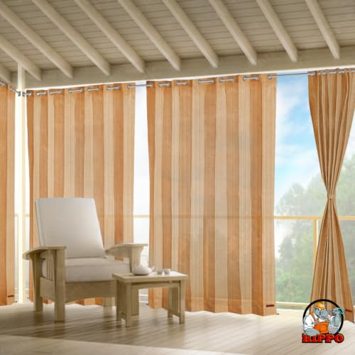 Image of HIPPO 150 GSM Outdoor Sun Blocking Balcony Eyelet /Grommet CurtainsCurtains Sun & UV Protection, Light Filtering Window Curtain (Beige-Brown, 3FTX8FT, 1PC)