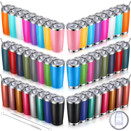 Image of Zhehao 50 Pack Insulated Travel Coffee Tumblers Bulk 20 oz Stainless Steel Tumbler with Lid Straw Powder Coated Insulated Tumbler Cup Double Wall Vacuum Travel Coffee Mug for Drink (Colorful)