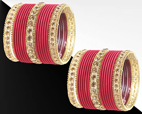 Image of NMII Non-Precious Metal Base Metal and Studded Zircon Gemstone and Matte Finish Worked Bangle set for Women /Girls