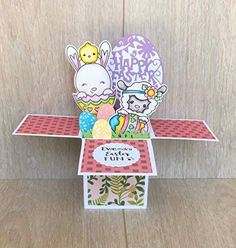 Easter bunny Pop Up Box Card, 3D easter pop up card with eggs, handmade easter card with bunnies, 3d Easter egg box card, Darcie’s easter