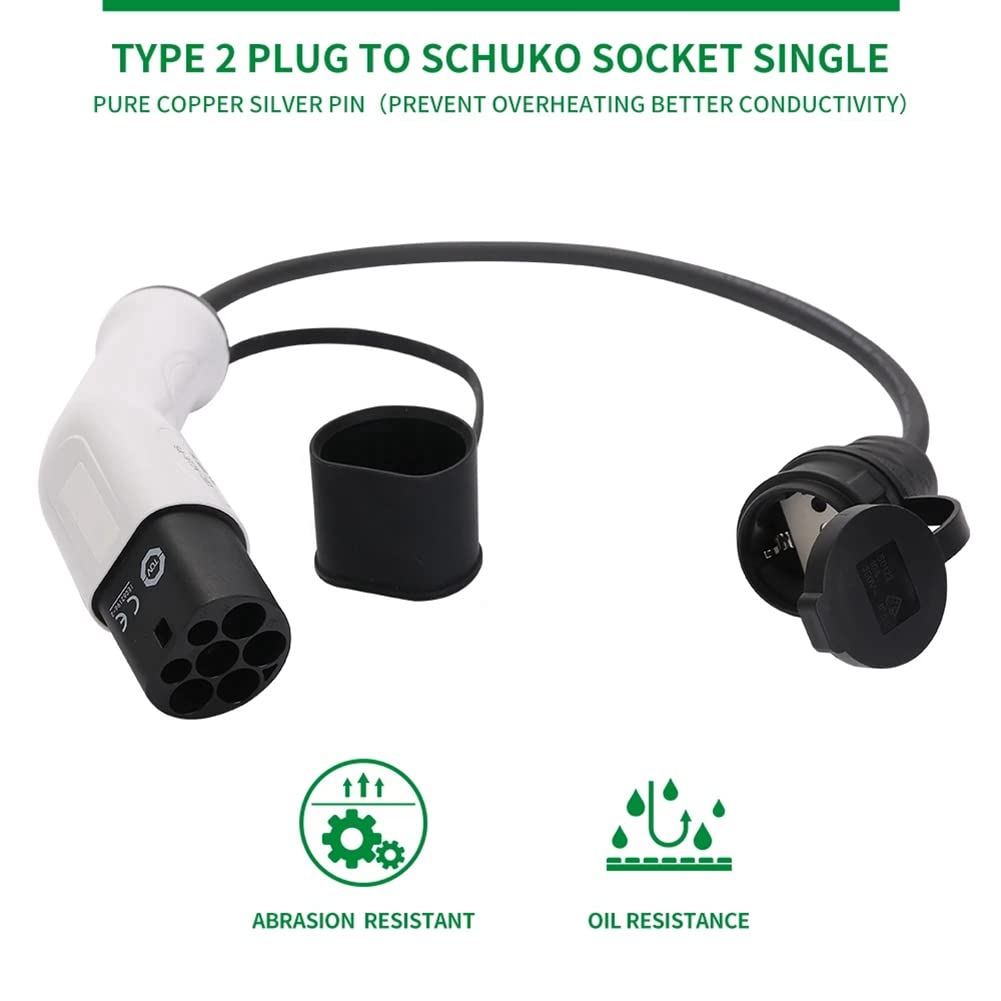 Spina Laterale di Ricarica da Tipo 2 Un Schuko 16A per Auto Elettrica di Tipo 2 Un Presa Schuko Adattatore di Ricarica EV Stazioni di Ricarica per Auto