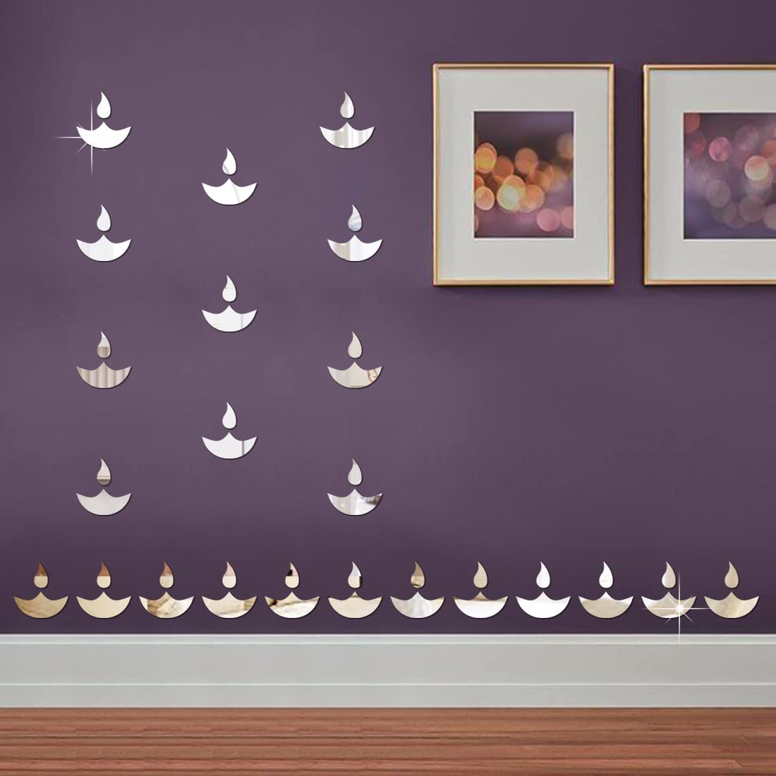 WallDaddy - Self Adhesive Diwali Decoration Stickers (23DiyeSilver)| 3D Mirror Acrylic Wall Sticker | Mirror Wall Mount Murals Wall Stickers for Home & Festivals