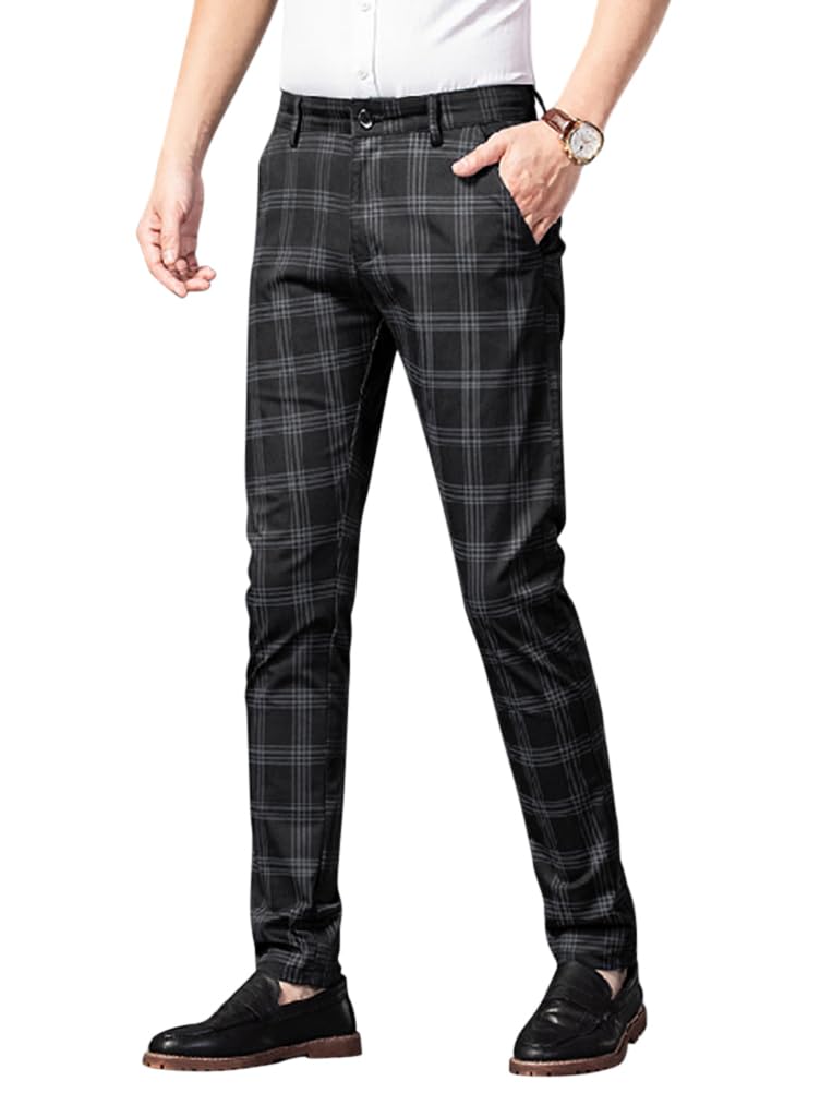 Pantalon de Costume Homme Pantalon à Carreaux de Travail Élastique Pantalon Chino Pantalon de Jogging Décontracté Pantalon Business Élégant Coupe Ajustée Classique Chino Pantalon