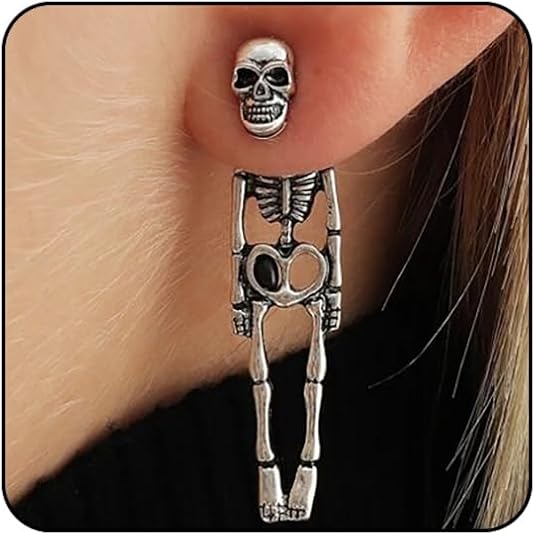 Sora Tuki Black Skull Earrings for Women Silver Skeleton