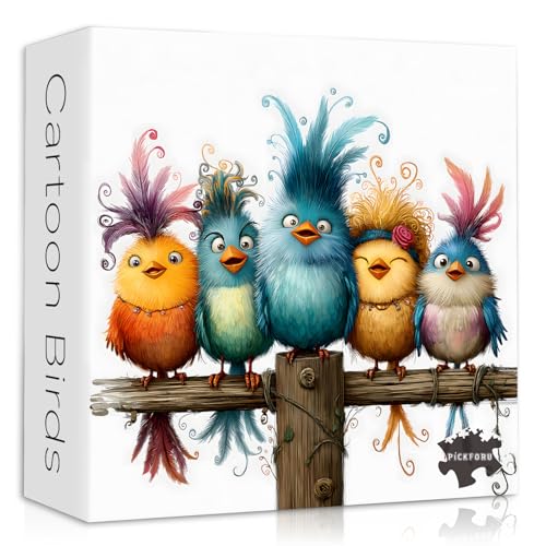 PICKFORU Funny Bird Rompecabezas para Adultos 1000 Piezas, Rompecabezas de Aves de Dibujos Animados Coloridos, Desafiante Puzzle con Animales miniatura 1