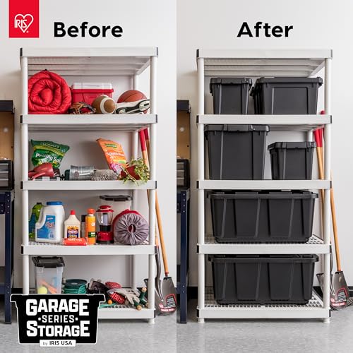 IRIS USA 31 Gallon Heavy Duty Storage Totes with Easy-Grip Handles, 4 Pack - Large Bins with Lids Garage Organizing Tubs, Durable Stackable Utility Containers, Made in USA - Black