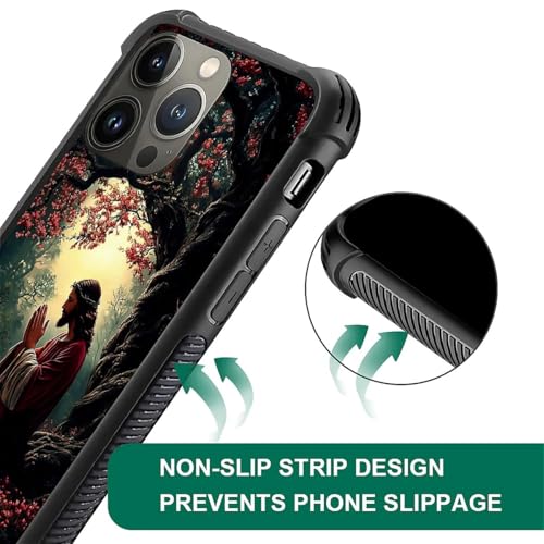 Coque iPhone 14 Pro antichoc TPU rigide Jésus arbre fleurs rouges - 5