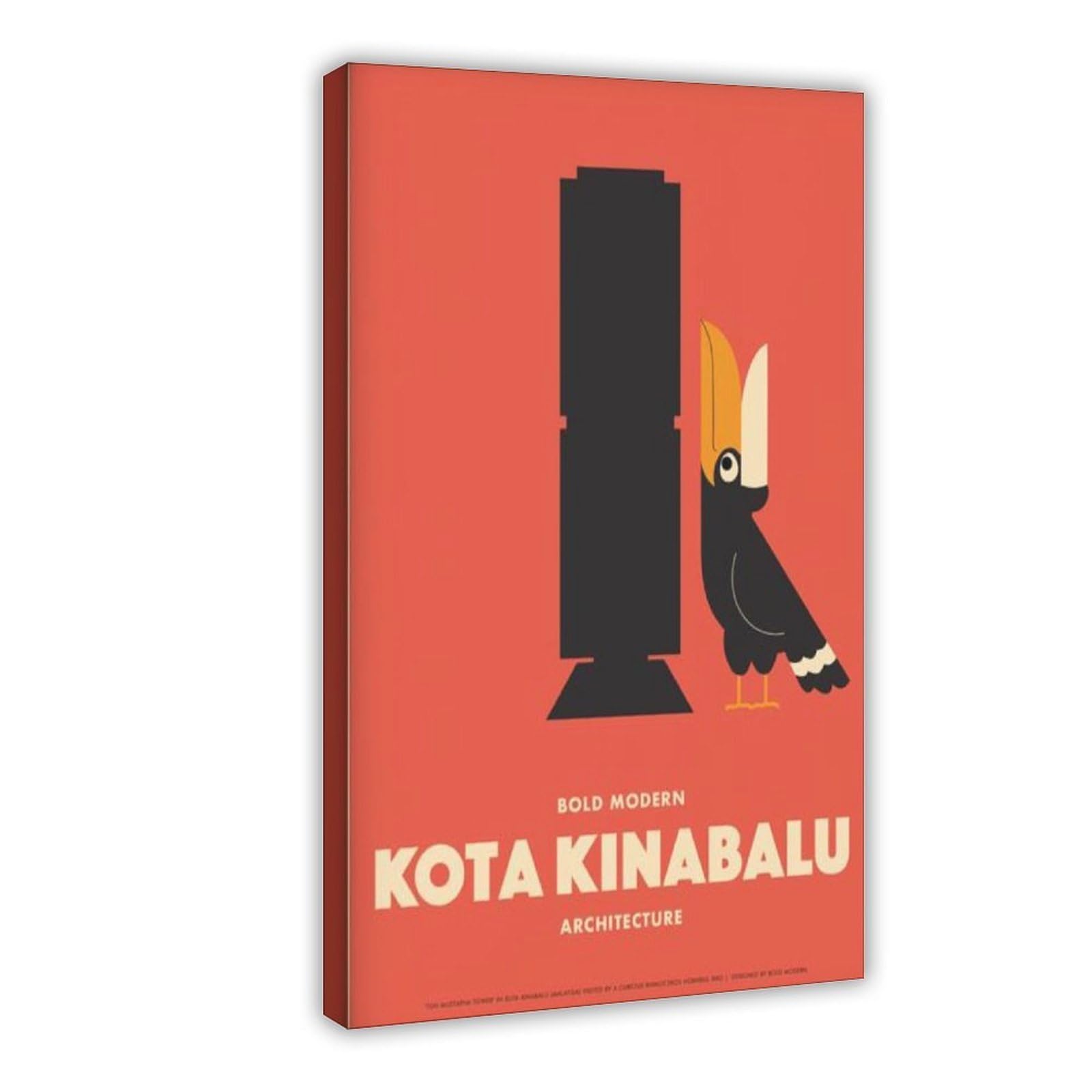 GJtyRFH Kota Kinabalu Architecture Tun Mustapha Tower And A Curious Hornbill Malaysia Canvas Wall Art Posters And Prints Room Aesthetic Bedroom Office Decor 24" L X 36" W