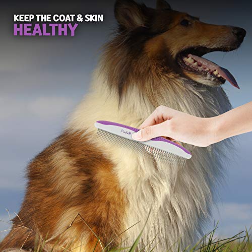 Poodle Pet Dog Combs For Grooming | 2 Pack | Stainless Steel Teeth Easily Remove Dirt | Proper Care Prevents Knots And Mats For Long And Short Haired Pets |Anti-Slip Comfort Grip Handle| Purple #TOP5