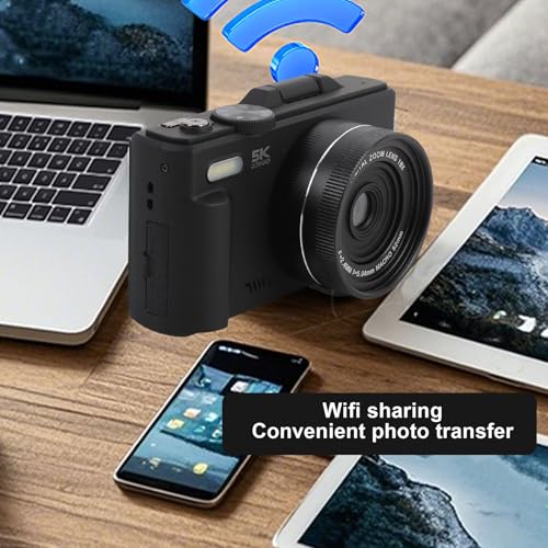 Cámara digital UHD 5K 75MP con WiFi y pantalla 3" 180° negra miniatura 3