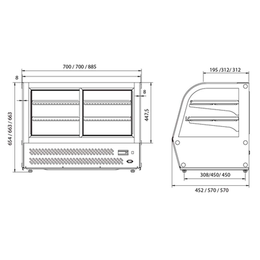MBH - Vitrina expositora refrigerada pequeña sobre mostrador 100 litros para hostelería. Frigorífico expositor industrial de sobremesa de 3 pisos para bar, restaurante, cafetería y pastelería.
