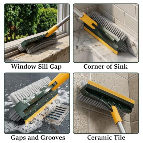 Image of 3-in-1 Bathroom Cleaning Brush with Wiper - Bathroom Cleaning Brush Long Handle 180 Rotate Toilet Brush Bathroom Tiles Cleaning, Wiper Floor for Kitchen Bathroom Cleaning
