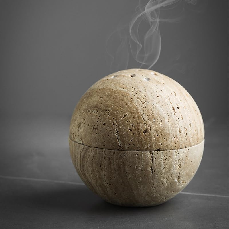 Handmade Travertine Stone Incense Resin Burner Holder โ Natural Stone Incense Burner with Brass Insert for Home Decor & Relaxation