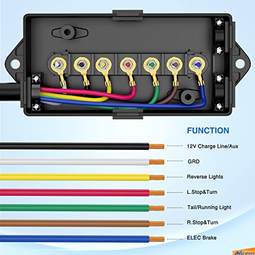 Image of Nilight Heavy Duty 7 Way Inline Trailer Plug Extension 8FT w /Junction Box | Waterproof 7Pin RV Round Wiring Harness Extend Vehicle and Trailer Side Towing Car Color Coded for Campers Caravans Vans