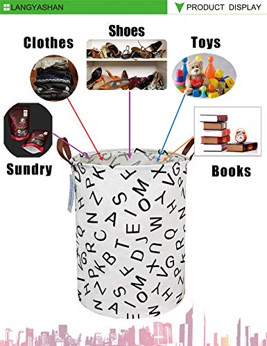 Image of Laundry Basket Canvas Fabric Collapsible Organizer Basket for Storage Bin Toy Bins Gift Baskets Bedroom Clothes Children Nursery Hamper (Alphabet)