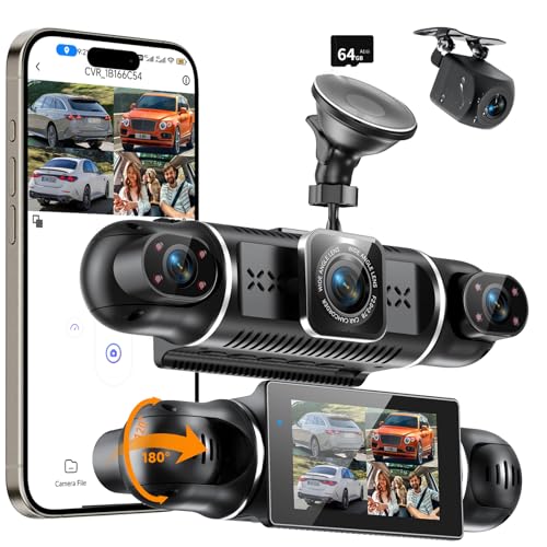 360° Dashcam Auto Vorne Hinten 2K/1080P, 4 Kanal Dash Cam Auto Kamera mit 64GB SD-Karte,3'...