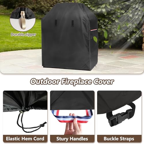 Outdoor Fireplace Cover,Heavy Duty 600D Waterproof Cover for 42inch Tall Patio Wood Burning Fireplaces,42" L x 24" W x 48" H, Black by Alickwang - Used condition - Image 3