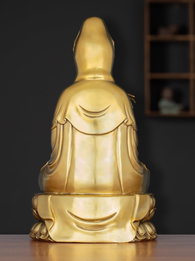 Mosiężna figurka Bodhisattwy Guanyin, figurka buddyjska, siedząca rzeźba lotosu Guanyin (17 cm)