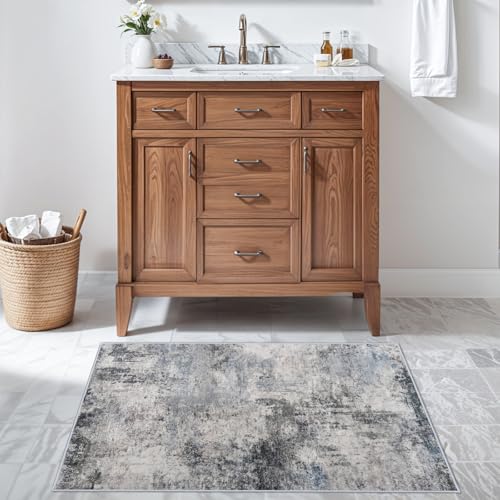 RUUGME Washable Abstract Rug 2x3:Living Room Large Vintage Area Rug Soft Indoor LowPile Carpet Bedroom, Dining Room Non-Slip Backing Stain Resistant Distressed Floor Dec Machine Washable Mat 2X3 Blue