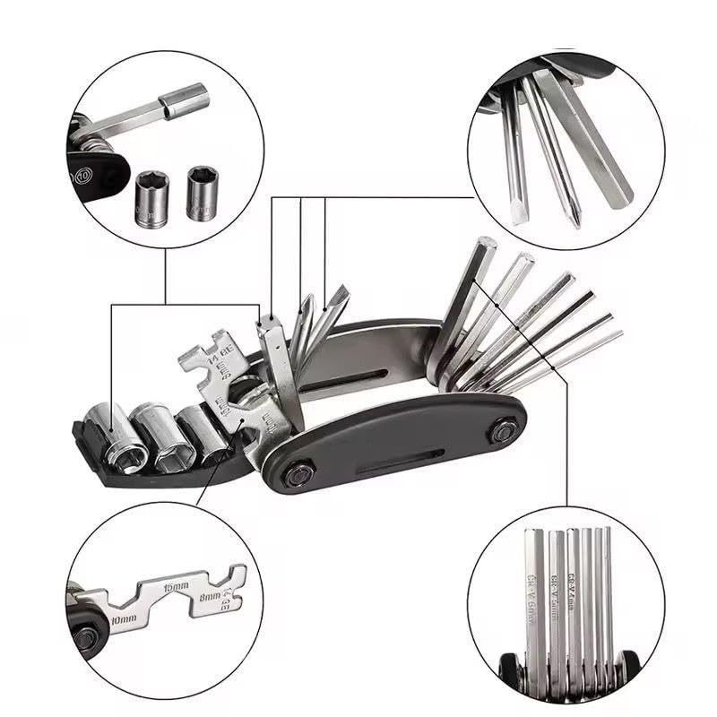 Falshruti Cycle Puncture Kit Bike Repair Tool Kit, Functional Multifunctional Bike Tool Stainless Steel Portable with Screwdrivers for Bicycle Repairing for Cyclist 1