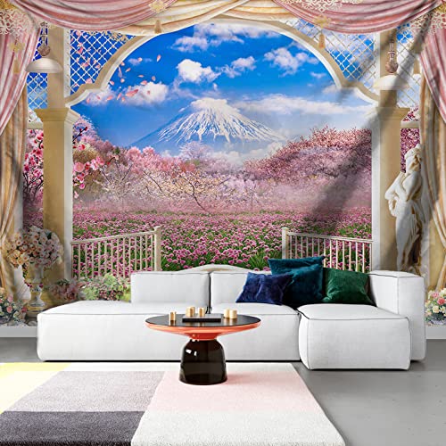 東宝 U-SITU タペストリー 壁掛け 壁飾り インテリア 雰囲気チェンジ 洗える 厚手 布地ポスター 富士山 桜 花畑 景色 おしゃれ 雑貨 暖簾 多機能 （サイズ：幅200cm×長さ150cm / 78.7in×59.1in）カラー：b1212