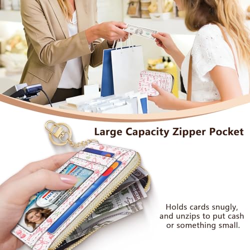 Image of GIANCOMICS Slim Wallet Credit Card Holder Women, Cute Bow Rfid Small Card Case, Keychain Thin Pocket Curved Zipper Wallet, Travel Card Holder PU Leather ID Window, Girly Ladies Female Gifts
