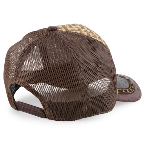 Image of Straw Design Metallic Rodeo Cowboy Horse Metal Logo Trucker Mesh Baseball Cap