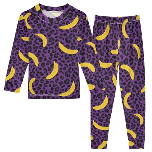 Pajama Sets Long Sleeve Banana on Purple Leopard Soft Comfy Sleepwear 2 Piece PJS 3-8T