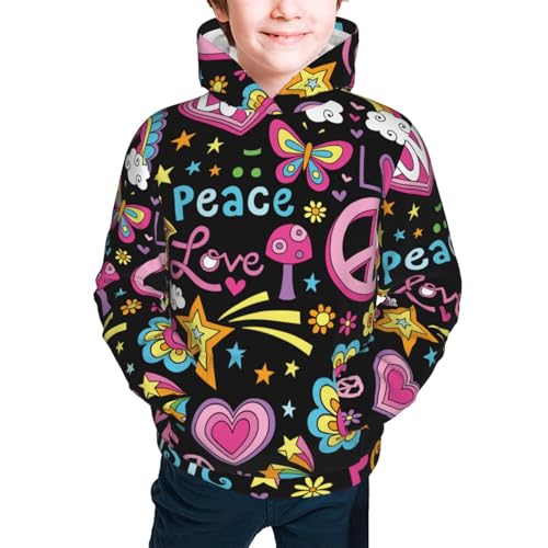 Peace Love and Dove Flower Power Kid Hoodies Boys Sweatshirts Girls Pullover with Pocket3
