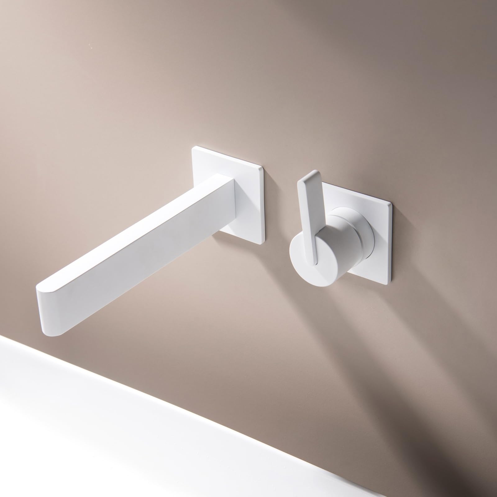JRUIA Concealed Wall Mounted Waterfall Bathroom Faucet, Washbasin Faucet, Kitchen Bathroom Mixer Tap, Brass Material,White