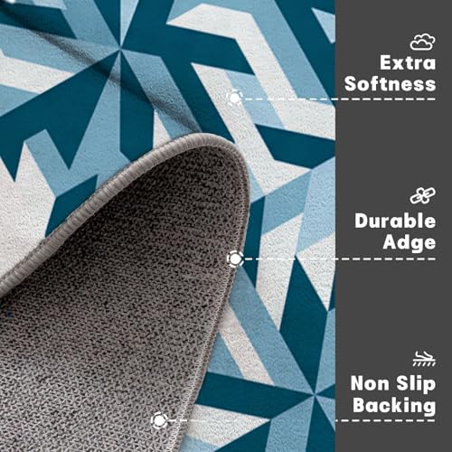Paillasson attrape-poussière bleu 80x120 cm tapis de sol antidérapant patchwork - 5