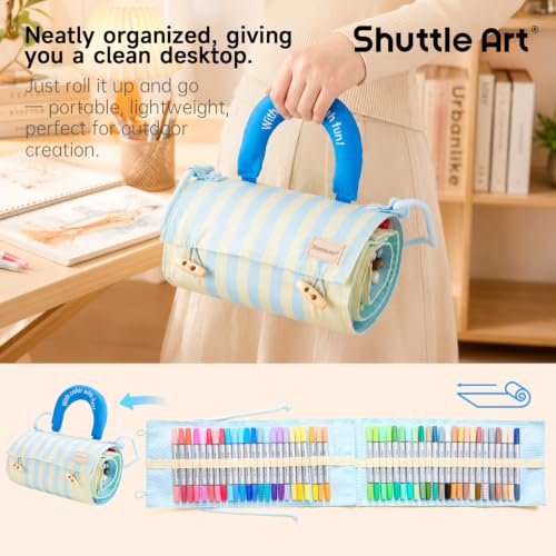 Image of Shuttle Art 96 Colors Dual Tone Acrylic Paint Markers, 48 Pack Automatic Ink Control Brush Tip Pens for Rock Painting, Ceramic, Wood, Canvas, Glass, Stone, Fabric, Card Making, DIY Crafts