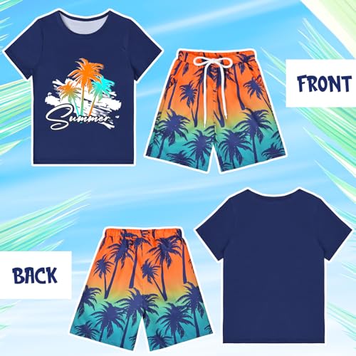 Image of Boys 2 Piece Outfits Hawaiian Shorts Sets Summer Short Clothing Sets T-Shirt and Shorts Set Beach Outfits