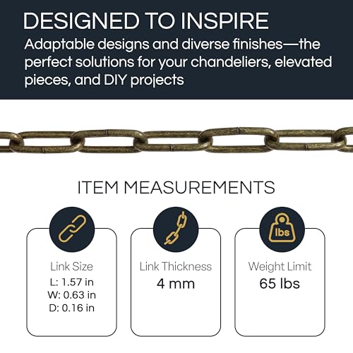 Image of RCH Hardware CH-S59-395-PC Steel Chandelier Chain 7 Gauge, Polished Chrome (1 Foot)