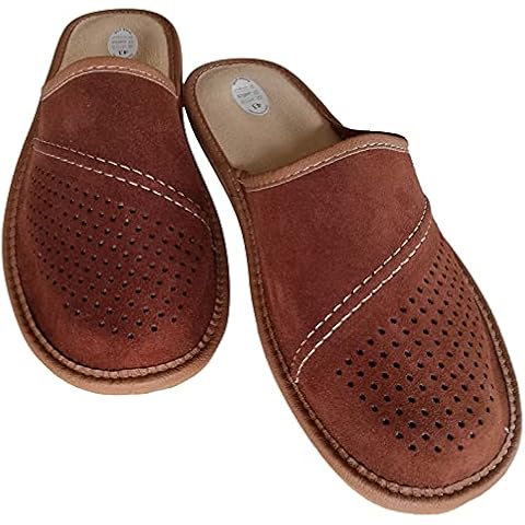 Herren Leder Pantoffeln Wildleder Lederpantoffeln BraunMänner Pantoletten Mann Hausschuhe Cover